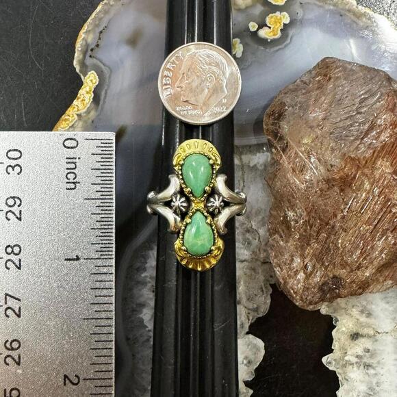 Carolyn Pollack Sterling & Brass 2 Green Turquoise Decorated Ring For Women - Picture 9 of 10